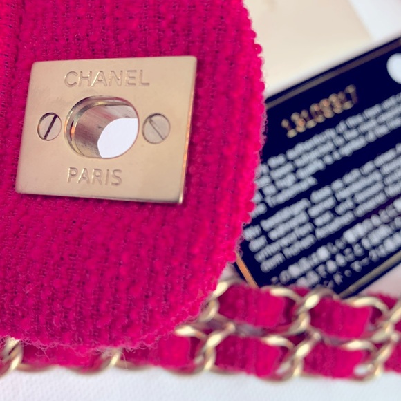 NWT CHANEL π¦πRARE Hot Pink East West Rectangular Tweed Boucle Flap Matte Gold HW - Picture 13 of 16